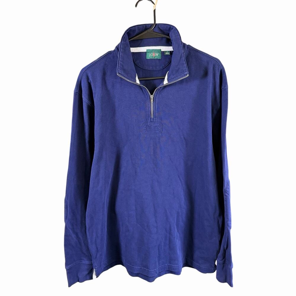 J Crew Oarsman 1/4 Zip Rugby Sweater Men M Blue Pullover Preppy Prep Academia